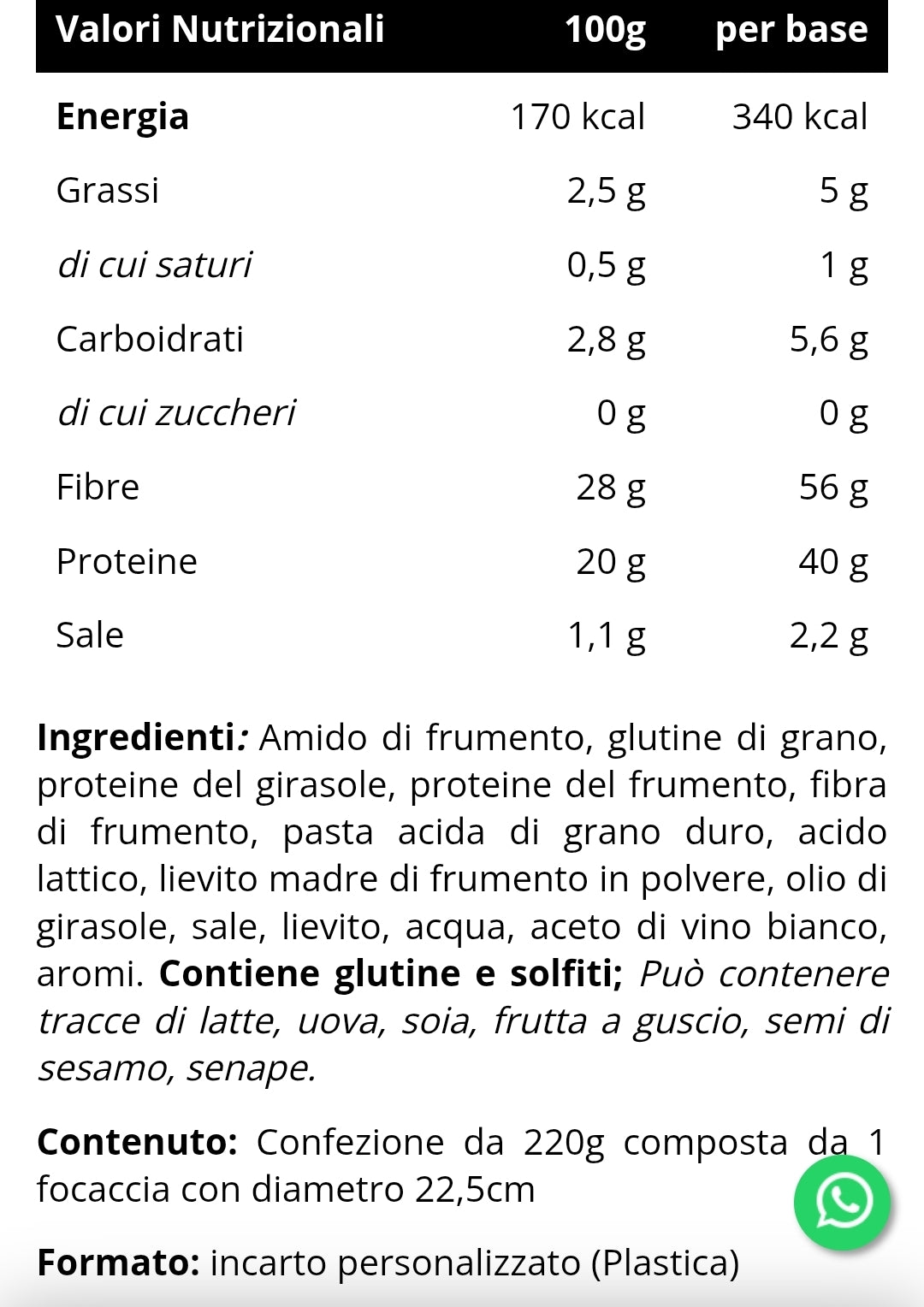 Base Focaccia Low-Carb (220g) INJECT NUTRITION