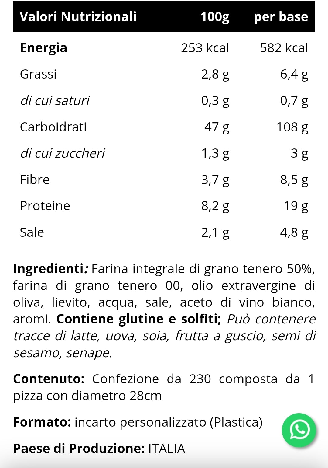 Base Pizza Integrale (230g) INJECT NUTRITION