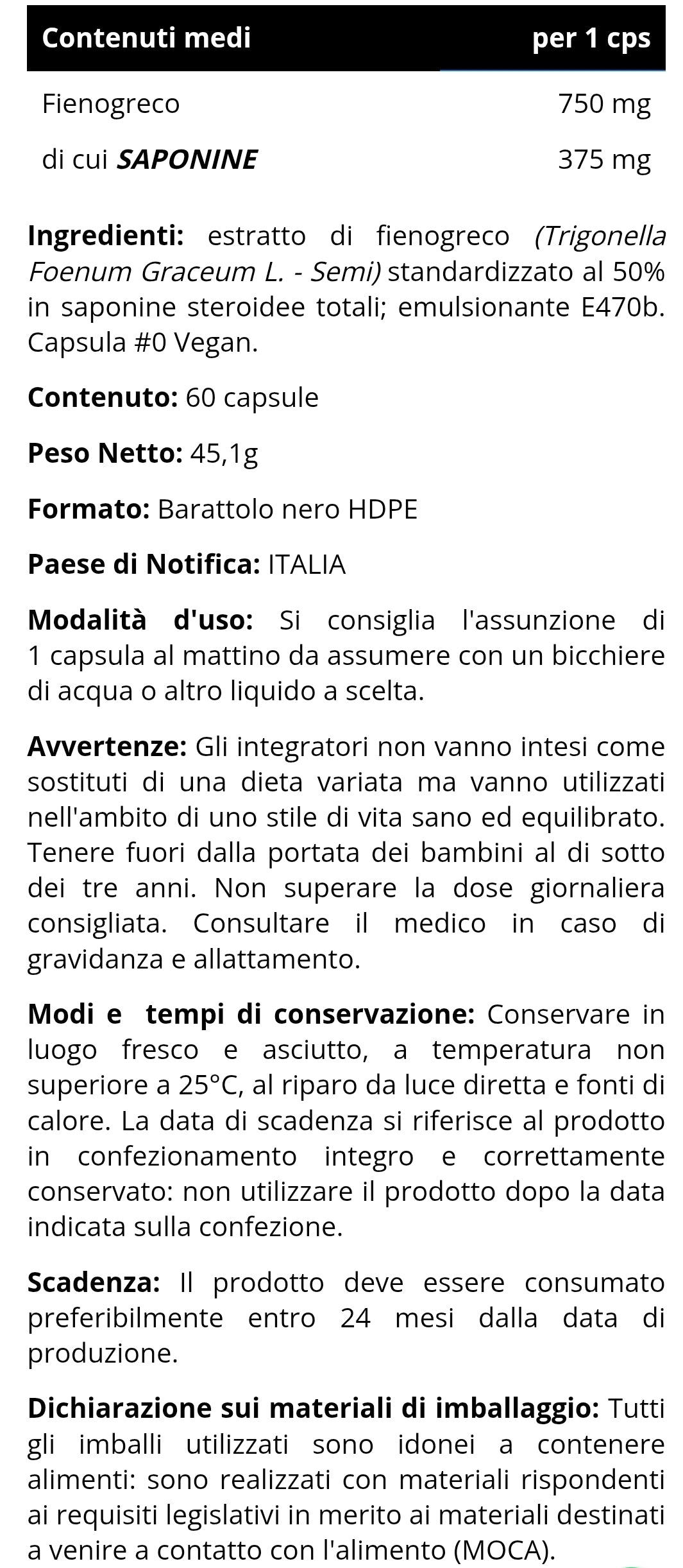 Fienogreco Fenusterol® (60cps) INJECT NUTRITION
