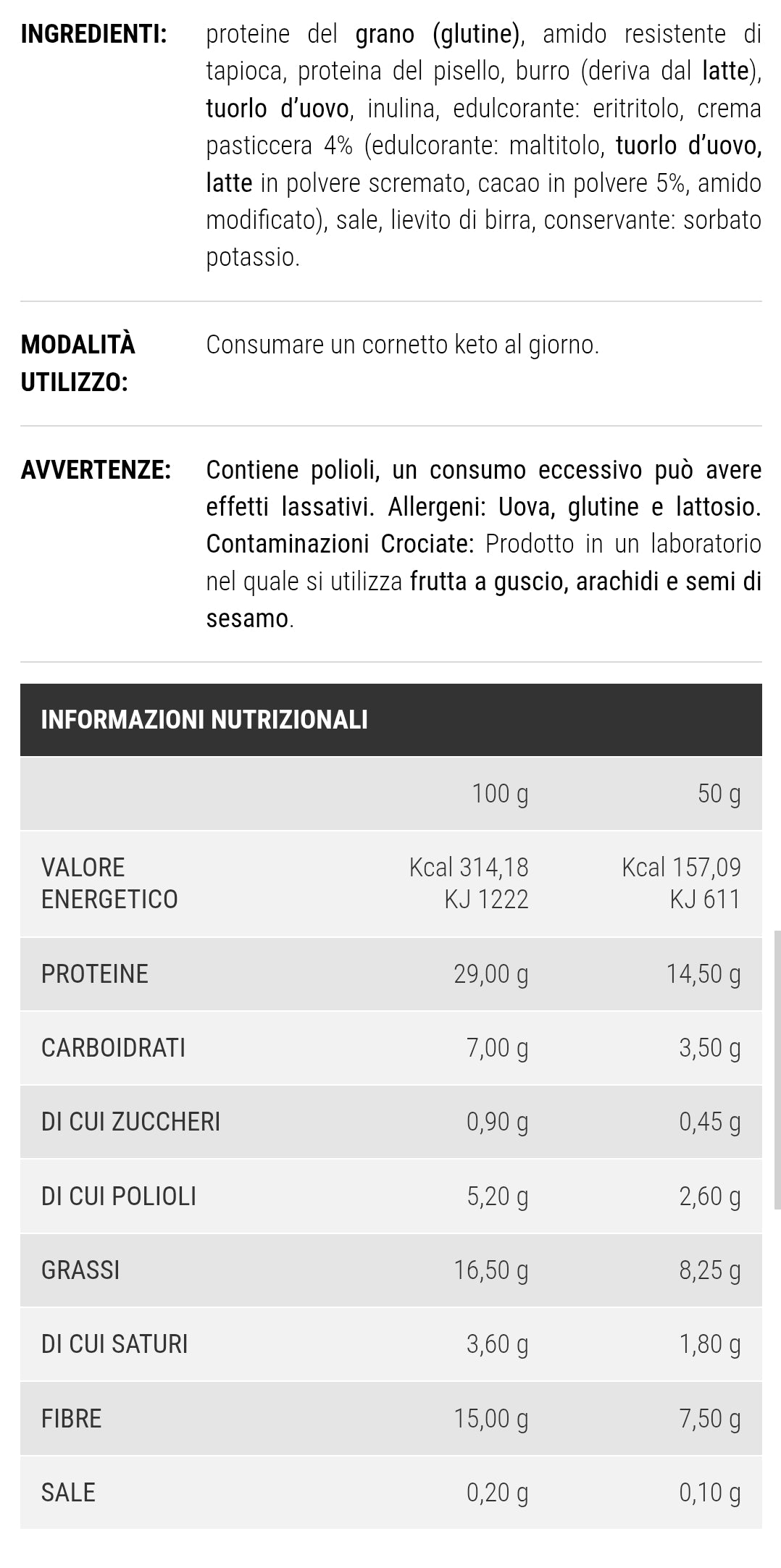 CORNETTO KETO CIOCCOLATO 50G