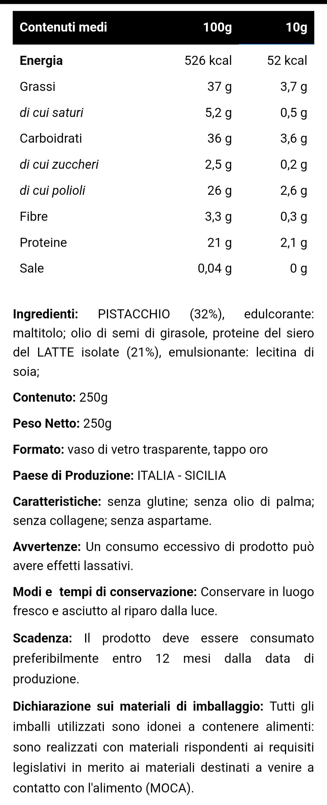 Zero Cream PISTACCHIO (250g)