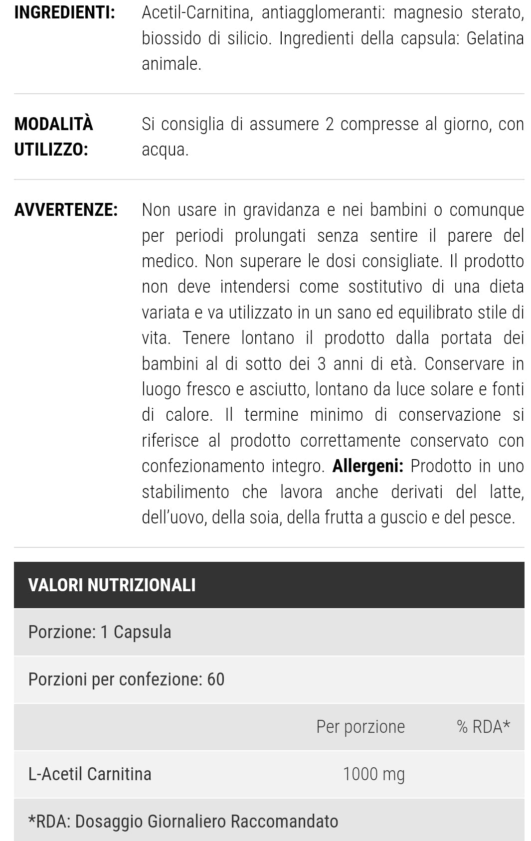 ACETILCARNITINA 60 CPS 1 G