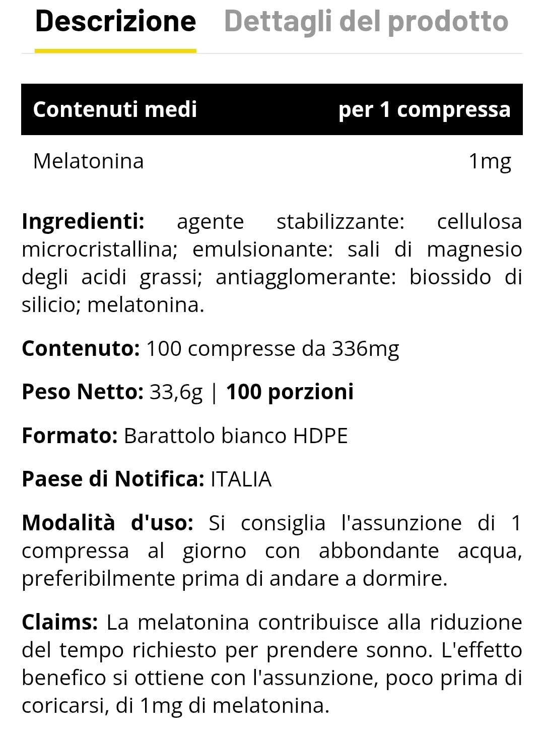 Notte+ Melatonina (100cpr) INJECT NUTRITION