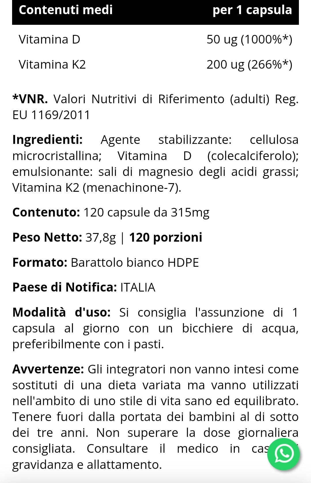 Vitamina D3+K2 (120 capsule) INJECT NUTRITION